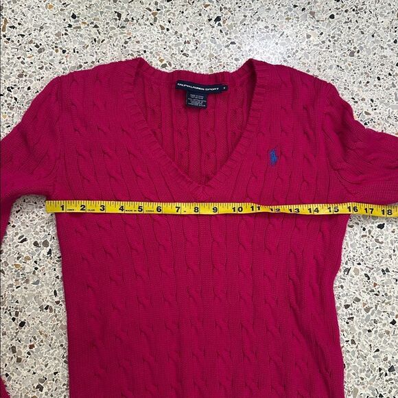 Ralph Lauren Sport 100% cotton cable knit sweater v neck medium m magenta - Picture 3 of 5